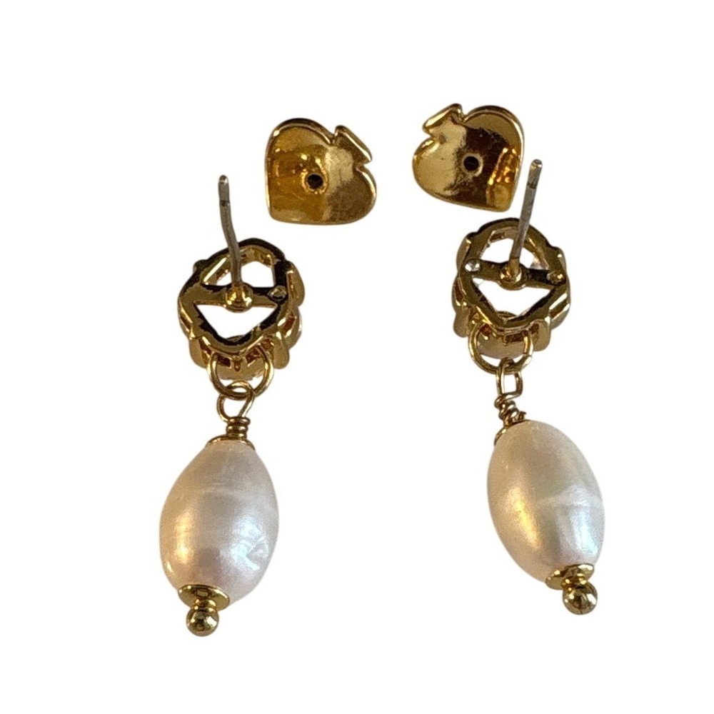 Kate Spade New York Crystal and Faux Pearl Drop Earrings Gold Tone Studs - Picture 4 of 7